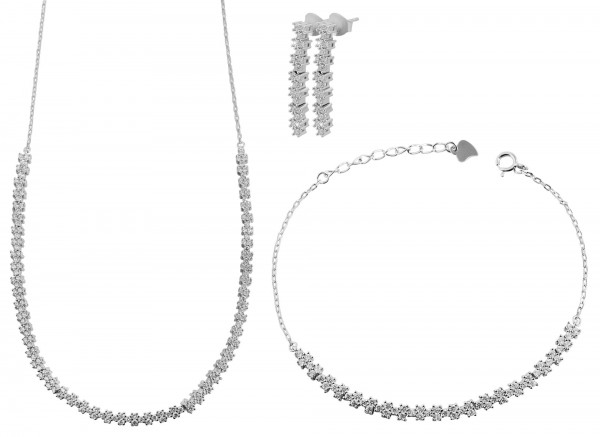925 Silber Schmuckset mit Armband(17+3cm), Kette (42+3cm) und Ohrringe, 925/rhodiniert, 16,3g