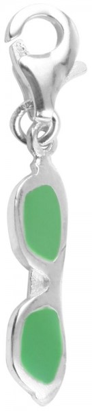 Akzent 925 Sterling Silber Charm, Motiv Sonnenbrille, grün, Maße 3 mm x 10 mm