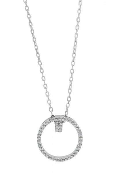 925/- Echt Silber Halskette &quot;Zyanya&quot; mit rundem Anhänger, rhodiniert, 42+5 cm
