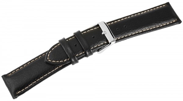Basic Echtleder Armband in schwarz, genarbt, gepolstert, Dornschließe