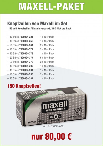 Maxell Aktionspaket mit Knopfzellen im Display, 321er - 397er