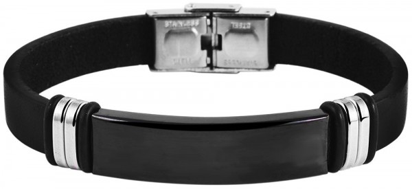 Akzent Armband aus Echtleder und Edelstahl mit IP Black-Beschichtung
