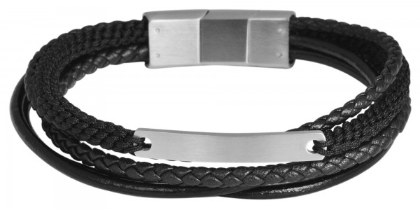 Akzent Armband mit Identplatte aus Echtleder und Edelstahl, schwarz/silberfarbig