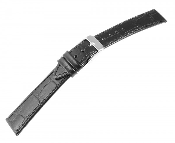 Ersatzarmband, Leder, schwarz mit Krokoprägung, 16 - 24 mm