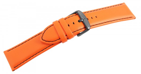 Echtleder-Uhrenarmband, orange, schwarze Naht, 26 mm