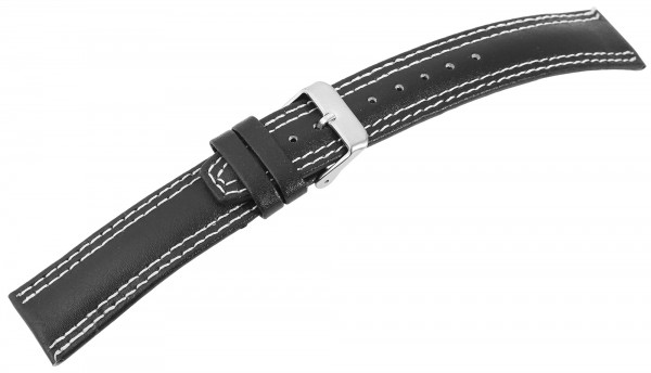 Echtleder-Uhrenarmband, schwarz mit Naht, flach, 12 mm