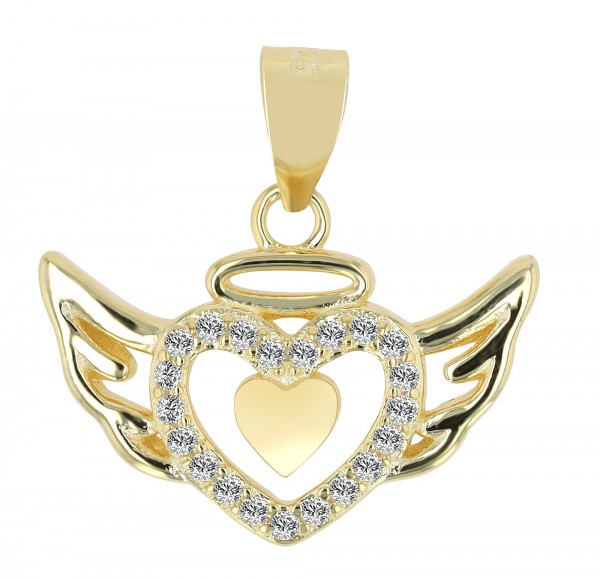 Echt Silber 925er Herzanhänger mit Flügeln &quot;Brietta&quot; mit Zirkonia, vergoldet oder rhodiniert