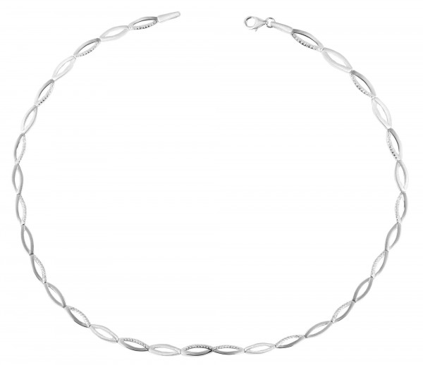 925/- Echt Silber Halskette mit Zirkoniabesatz, matt/poliert, 925/rhodiniert