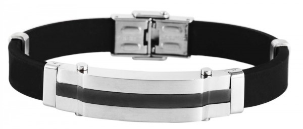 Akzent Kautschuk Armband mit Edelstahlemenenten, silber farbig, IP Black beschichtet, Breite 12 mm,