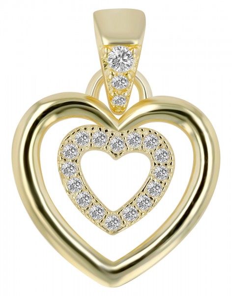 925/- Echt Silber Herz Kettenanhänger mit Zirkoniabesatz &quot;Cara&quot;, vergoldet oder rhodiniert