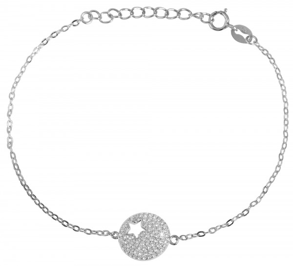925 Silber Damen Armband mit runden Anhänger Stern rhodiniert