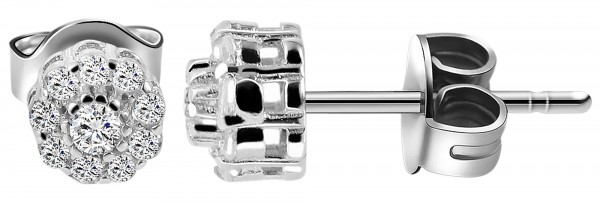 925 Silber Ohrringe, 925/rhodiniert, 1 g, Steinbesatz, Durchmesser: 0,5 cm / Stärke: 0,4 cm