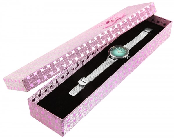 Uhrenbox mit Schleife, VE6, Maße: 30 x 6,5 x 3,5 cm