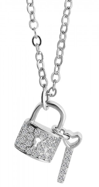 925/- Echt Silber &quot;Schlüssel zum Herzen&quot; Halskette, Zirkoniabesatz, 925/rhodiniert