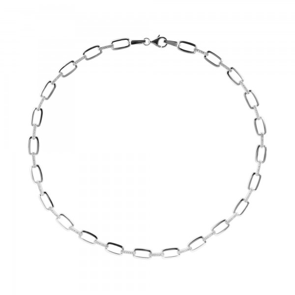 925/- Echt Silber Halskette, Zirkoniabesatz, 925/rhodiniert, Breite 7mm, Stärke 2mm