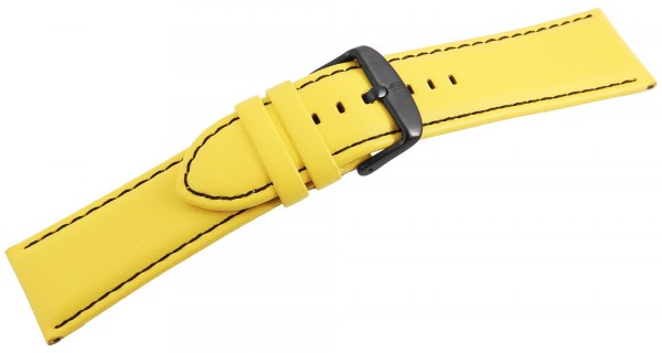 Echtleder-Uhrenarmband, gelb, schwarze Naht, 26 mm