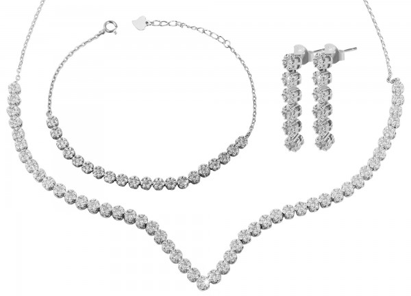925 Silber Schmuckset mit Armband(17+3cm),Kette(42+3cm) und Ohrringe, 925/rhodiniert, 19,3g