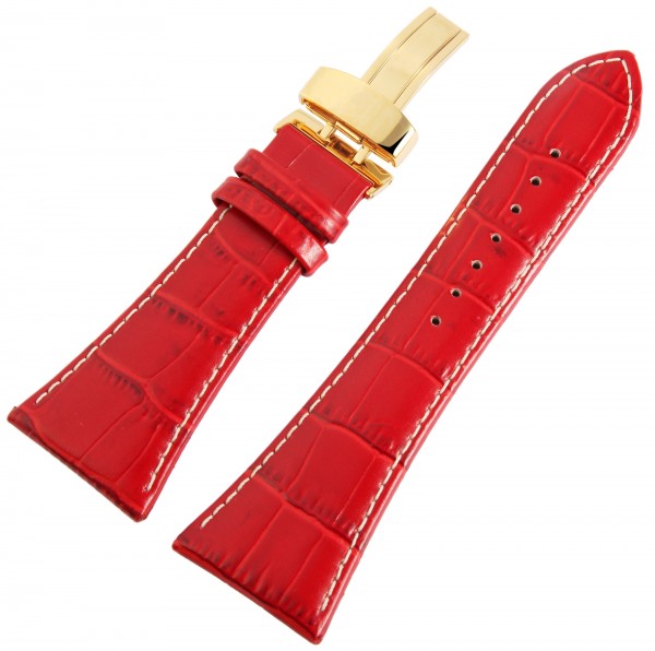 Lederband, 32 mm, rot, Faltschließe gelbgold