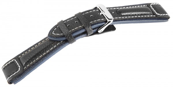 Hochwertiges Echt-Lederband, schwarz/blau