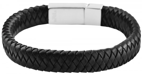 Raptor Echtlederarmband, schwarz, geflochten mit Magnet-Steckverschluss, silberfarben