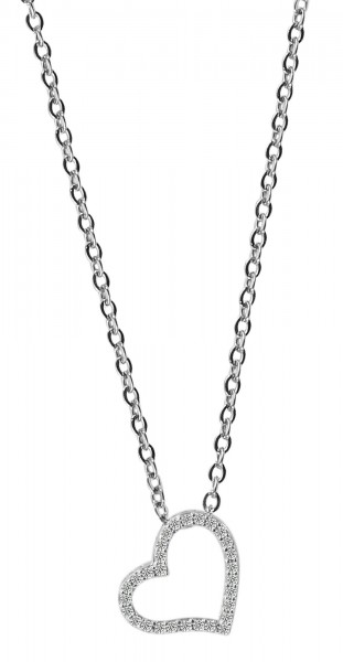 925/- Echt Silber Halskette mit Herzanhänger, Zirkoniabesatz, 925/rhodiniert