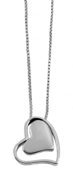 925/- Echt Silber Kette mit Herzanhänger, rhodiniert