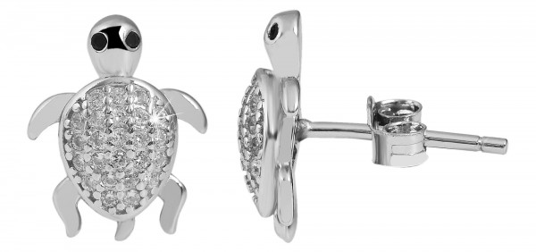 925 Silber Ohrringe, 925/rhodiniert, 1,8 g, Schildkröte, Steine, Länge: 1,2 cm / Breite: 1,0 cm / St