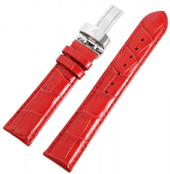 Carucci Lederband, 22 mm, rot, Faltschließe stahlfarb.