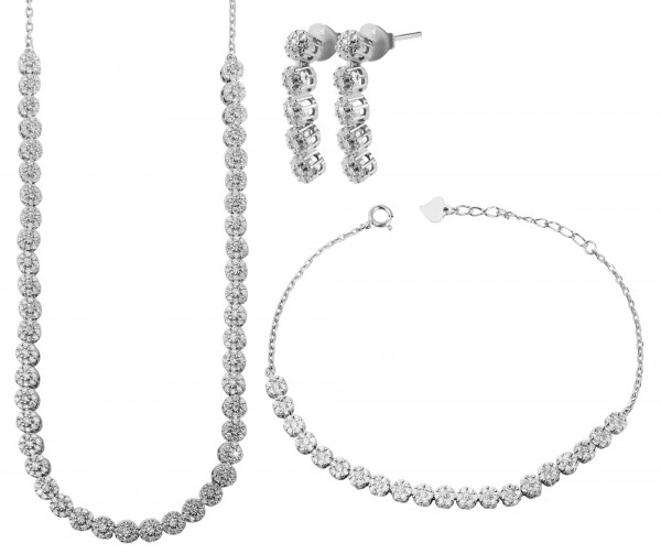925 Silber Schmuckset mit Armband(17+3cm), Kette(42+3cm) und Ohrringe, 925/rhodiniert, 19,33g
