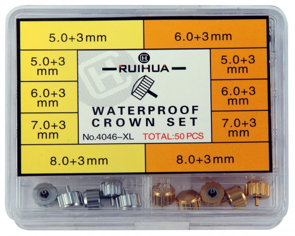 Uhrenkronen Sortiment, 50 Stück, Ø 5 mm - 8 mm, wasserdicht