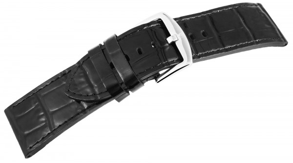 Echtleder-Uhrenarmband, schwarz, Krokooptik, 26 mm