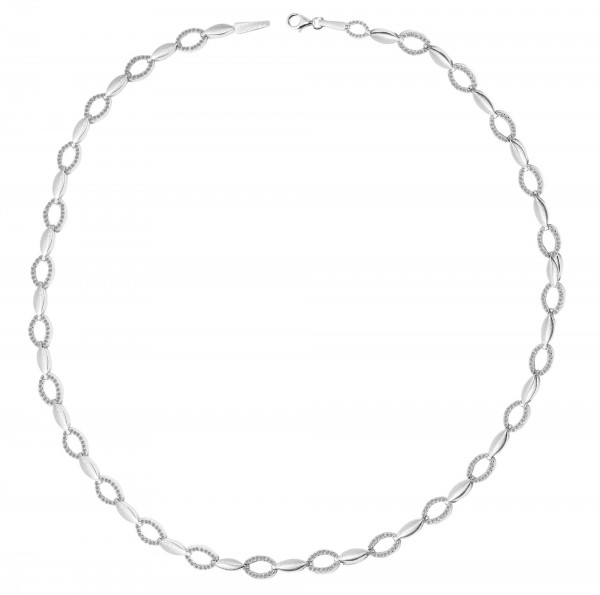 925/- Echt Silber Halskette mit Zirkoniabesatz, matt/poliert, 925/rhodiniert
