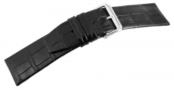 Echtleder-Uhrenarmband, schwarz, Krokooptik, 22 mm - 26 mm