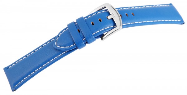 Echtleder-Uhrenarmband, blau, weiße Naht, 22 mm