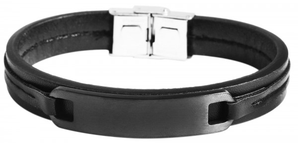 Akzent Armband aus Echtleder und Edelstahl mit IP Black-Beschichtung