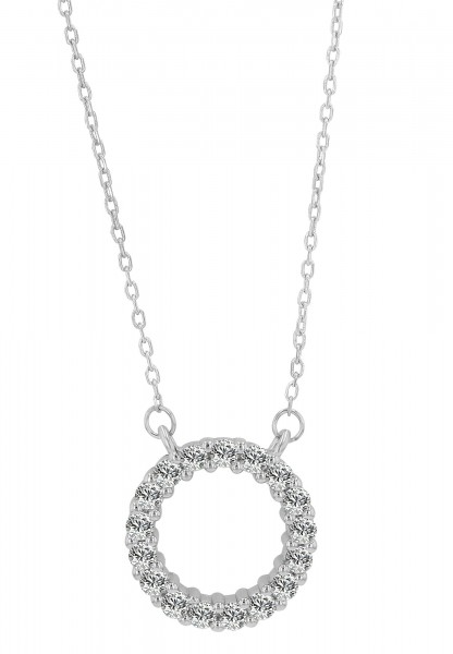 925/- Echt Silber Halskette &quot;Melisa&quot; mit rundem Anhänger, Besatz, rhodiniert, 42+5 cm