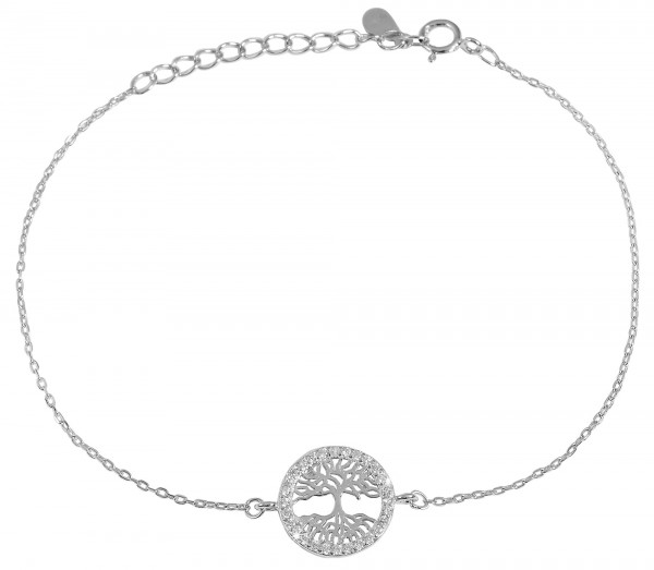 925 Silber Armband mit Lebensbaum mit klaren Zirkonia Steinen