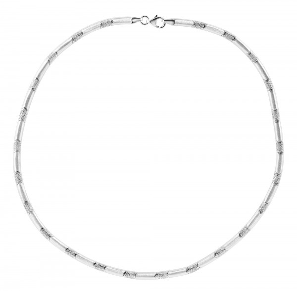 925/- Echt Silber Halskette, Zirkoniabesatz, mattiert, 925/rhodiniert, Breite 4mm, Stärke 2,5mm
