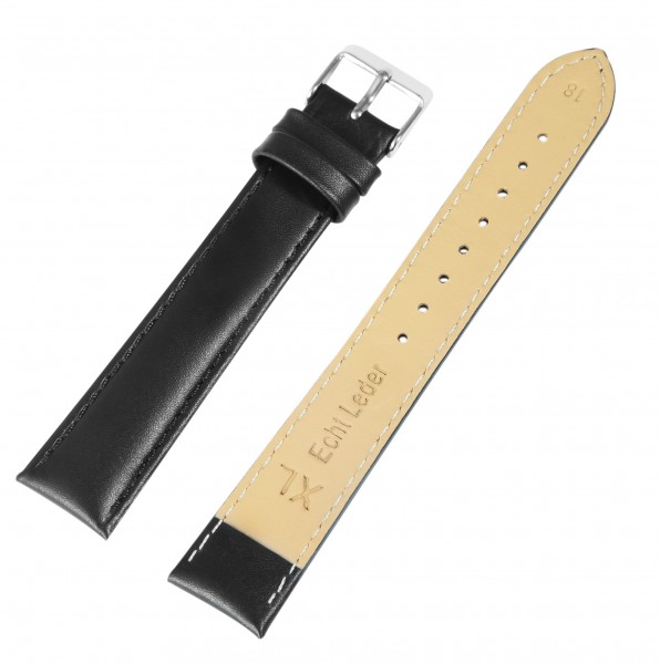 Basic Echtleder Armband in schwarz, glatt, gepolstert, genarbt, Dornschließe, XL