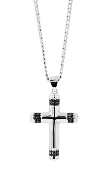 Akzent Halskette mit Kreuzanhänger, 316L Edelstahl, Similibesatz, 50 cm