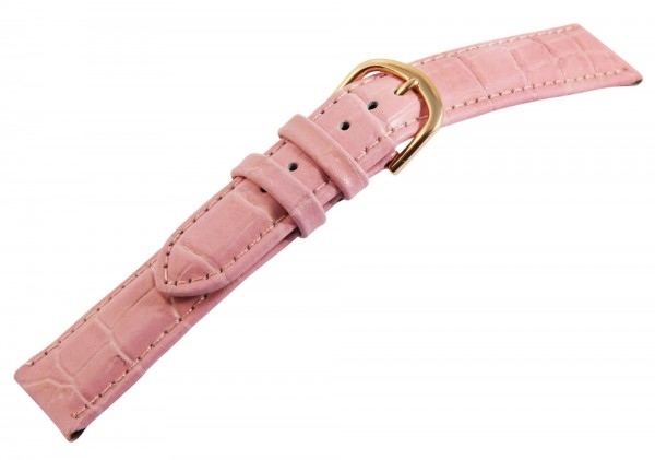 Basic Echtleder Ersatzarmband, rosa, rosa Naht, Dornschließe, VE12